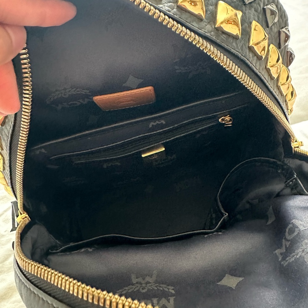 Authentic MCM Black Backpack with Gold Studs - Picture 4 of 17